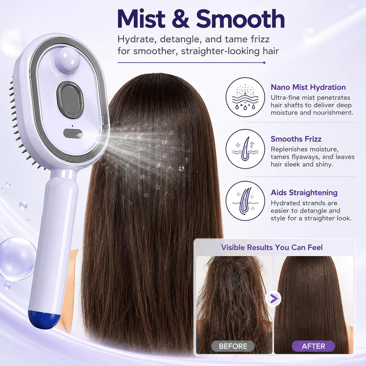 Rechargeable Mist & Detangling Hair Brush — product details