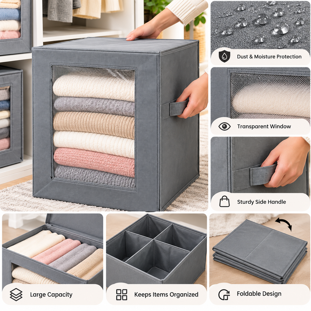 Large Fabric Storage Organizer with Lid — product details